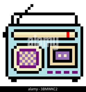 Radio in pixel art style. Retro old radio Stock Vector