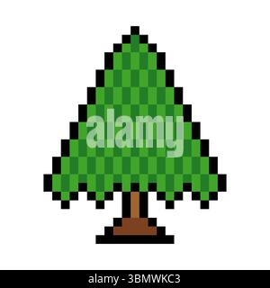 Pine tree in pixel art style Stock Vector