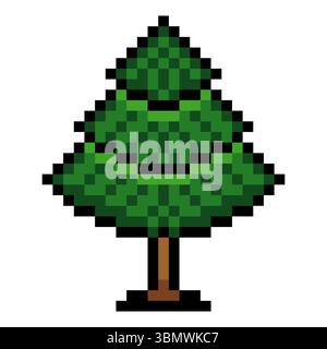Fir tree in pixel art style Stock Vector