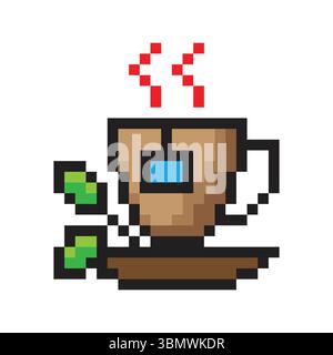 Cup of tea in pixel art Stock Vector