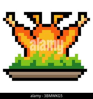 Thanksgiving roast chicken in pixel art style Stock Vector