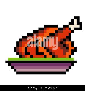 Thanksgiving Roast Turkey in pixel art style Stock Vector
