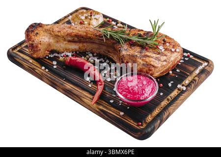 food still-life, Barbecue tomahawk steak on cutting board Stock Photo