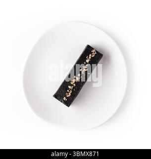 food still-life, Small chocolate cake on a white plate Stock Photo