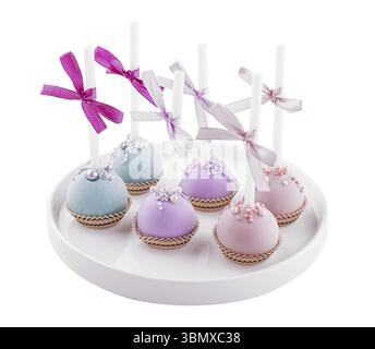 food still-life, Wedding cake pops on plate isolated Stock Photo