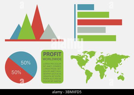 Digitally generated image of graphs and map with text Stock Photo