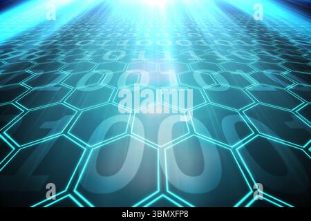 Black background with shiny hexagons Stock Photo