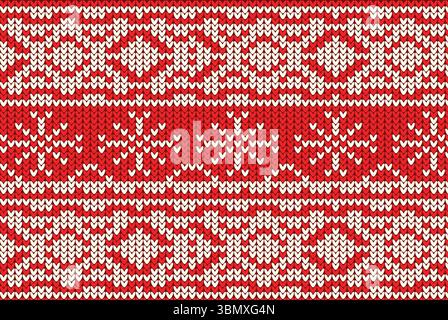 red knitting Christmas vector background snowflakes Stock Photo