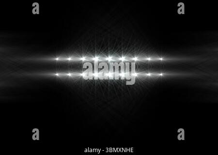 Flat design grid of glowing starburst lights is forming lattice over dark background Stock Photo