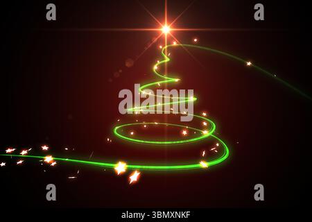 Digital composite image of green light forming Christmas tree Stock Photo