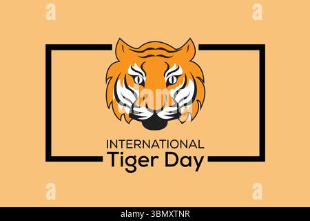 Global Tiger Day vector featuring a majestic tiger. Best for wildlife conservation, endangered species awareness, environmental protection campaigns. Stock Vector