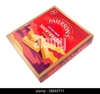 Paterson's clotted cream shortbread finger biscuits in a 300g box containing twenty sweet biscuit fingers Stock Photo