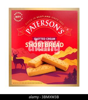 Paterson's clotted cream shortbread finger biscuits in a 300g box containing twenty sweet biscuit fingers Stock Photo