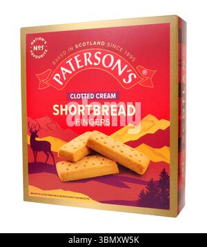 Paterson's clotted cream shortbread finger biscuits in a 300g box containing twenty sweet biscuit fingers Stock Photo