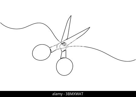 Simple scissors outline continuous line drawing isolated on white background Stock Vector