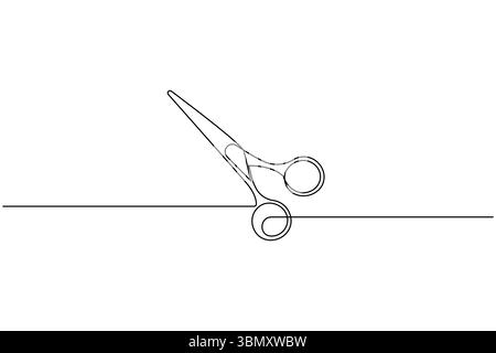 Simple scissors outline continuous line drawing isolated on white background Stock Vector