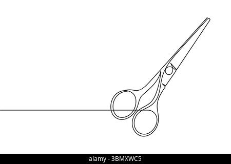 Simple scissors outline continuous line drawing isolated on white background Stock Vector