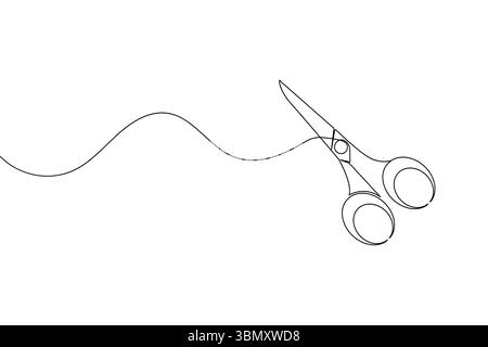 Simple scissors outline continuous line drawing isolated on white background Stock Vector