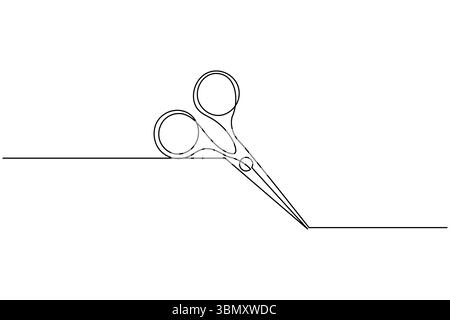 Simple scissors outline continuous line drawing isolated on white background Stock Vector