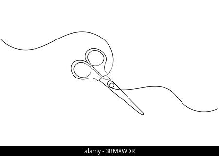 Simple scissors outline continuous line drawing isolated on white background Stock Vector