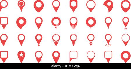 Map Location Pin Solid Icon Set. Navigation, Gps, And Geolocation Marker Silhouette Symbol Collection. Various Pin Designs For Maps And Directions Stock Vector