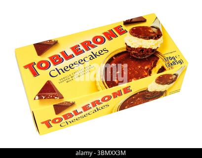 Toblerone milk chocolate and vanilla cheesecake desserts in a box containing two 85g desserts Stock Photo