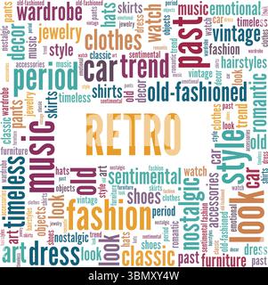 Retro word cloud conceptual design isolated on white background. Stock Vector