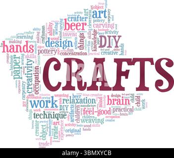 Crafts word cloud conceptual design isolated on white background. Stock Vector