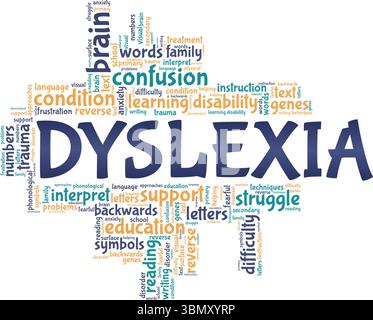 Dyslexia word cloud conceptual design isolated on white background. Stock Vector