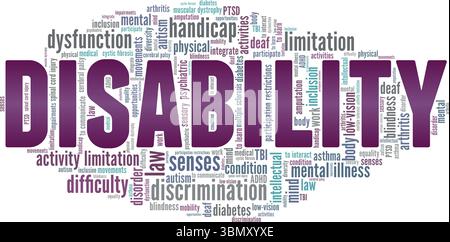 Disability word cloud conceptual design isolated on white background. Stock Vector