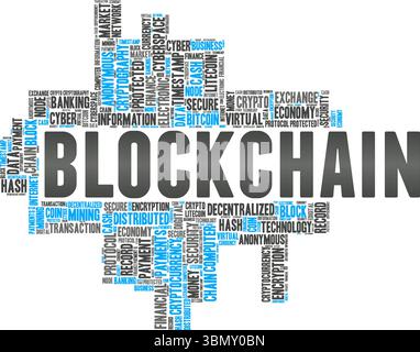 Blockchain word cloud conceptual design isolated on white background. Stock Vector