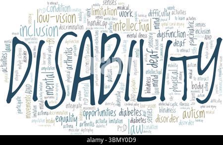 Disability word cloud conceptual design isolated on white background. Stock Vector