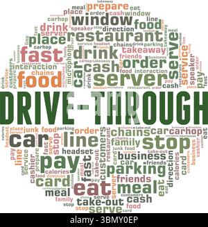 Drive-Through word cloud conceptual design isolated on white background. Stock Vector