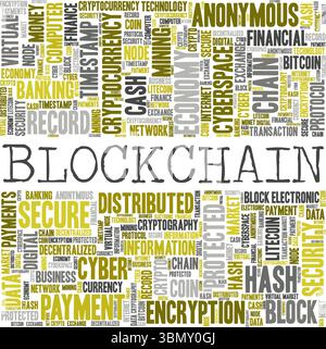 Blockchain word cloud conceptual design isolated on white background. Stock Vector