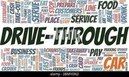 Drive-Through word cloud conceptual design isolated on white background. Stock Vector