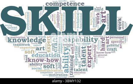Skill word cloud conceptual design isolated on white background. Stock Vector