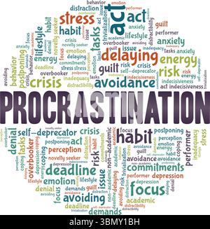 Procrastination word cloud conceptual design isolated on white background. Stock Vector