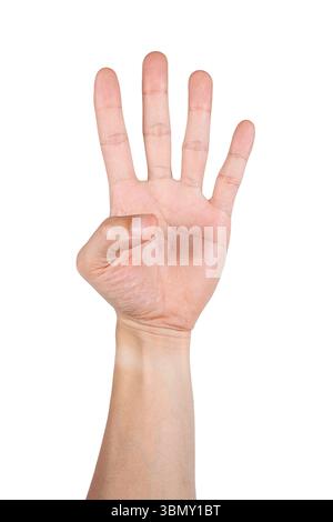 Four, hand gesture, kids sign. isolated on white background Stock Photo ...