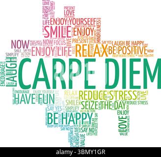 Carpe Diem word cloud conceptual design isolated on white background. Stock Vector