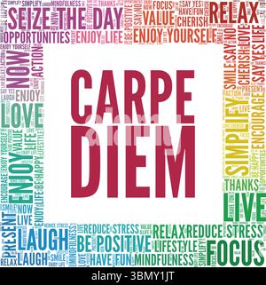 Carpe Diem word cloud conceptual design isolated on white background. Stock Vector