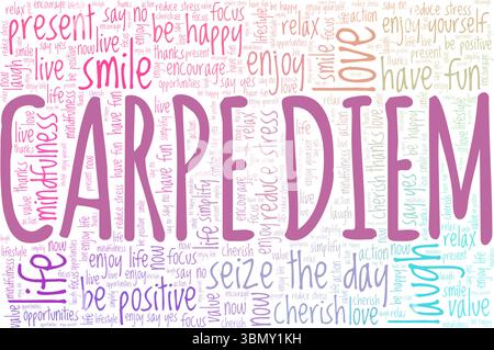 Carpe Diem word cloud conceptual design isolated on white background. Stock Vector