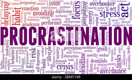Procrastination word cloud conceptual design isolated on white background. Stock Vector