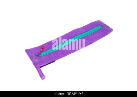It is Purple zipper bag isolated on white. Stock Photo
