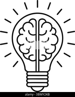 Creative idea brain light bulb symbol representing innovation and intelligence with radiating light lines Stock Vector