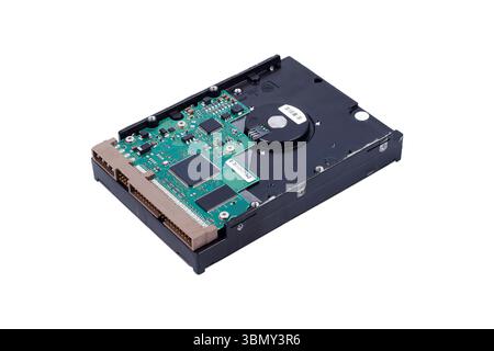 It is Back of hard disk isolated on white. Stock Photo