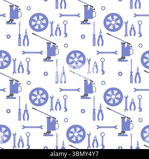 Seamless pattern with car repair tools in blue tones on a white background vector Stock Vector