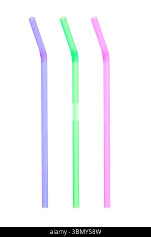 It is Three colorful straws isolated on white. Stock Photo