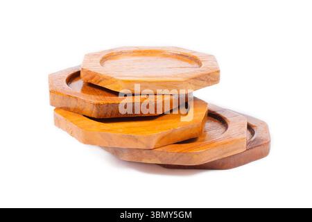 It is Octagon wooden coaster isolated on white. Stock Photo