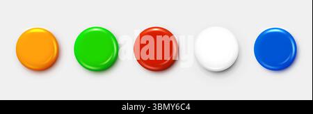 Set of 3d Realistic round plastic Glossy Buttons or Badges. Vector illustrator Stock Vector