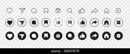 "Social Media Reels Icon Collection: Flat Line Round Style" Stock Vector
